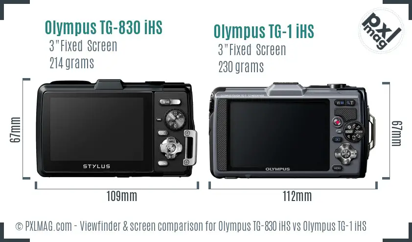 Olympus TG-830 iHS vs Olympus TG-1 iHS Screen and Viewfinder comparison