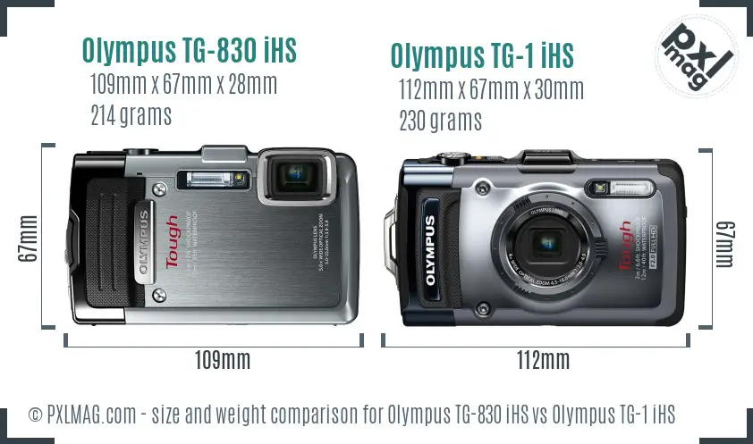 Olympus TG-830 iHS vs Olympus TG-1 iHS size comparison