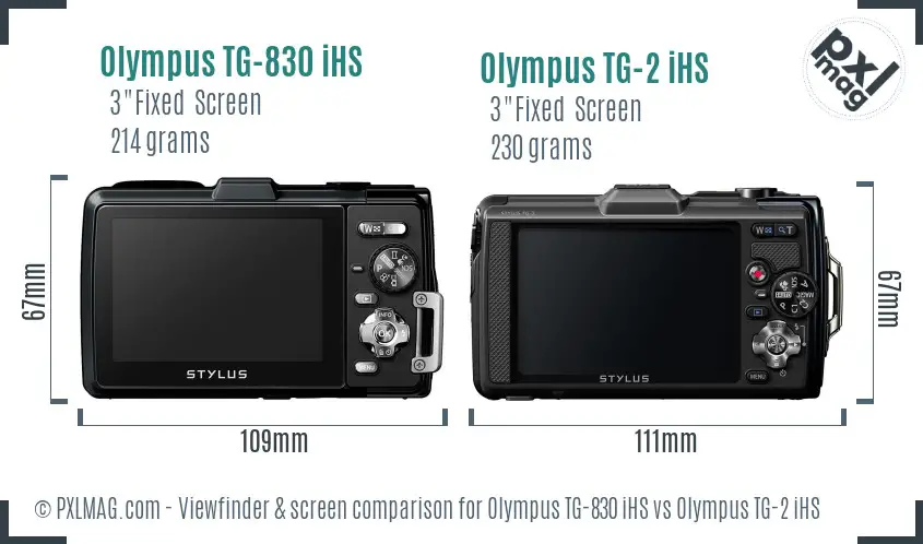 Olympus TG-830 iHS vs Olympus TG-2 iHS Screen and Viewfinder comparison