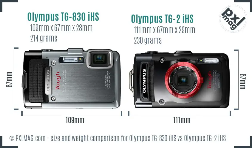 Olympus TG-830 iHS vs Olympus TG-2 iHS size comparison