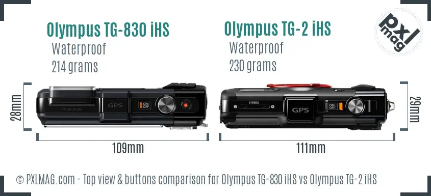 Olympus TG-830 iHS vs Olympus TG-2 iHS top view buttons comparison