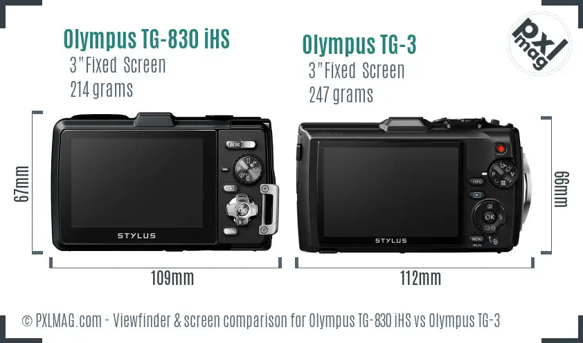 Olympus TG-830 iHS vs Olympus TG-3 Screen and Viewfinder comparison
