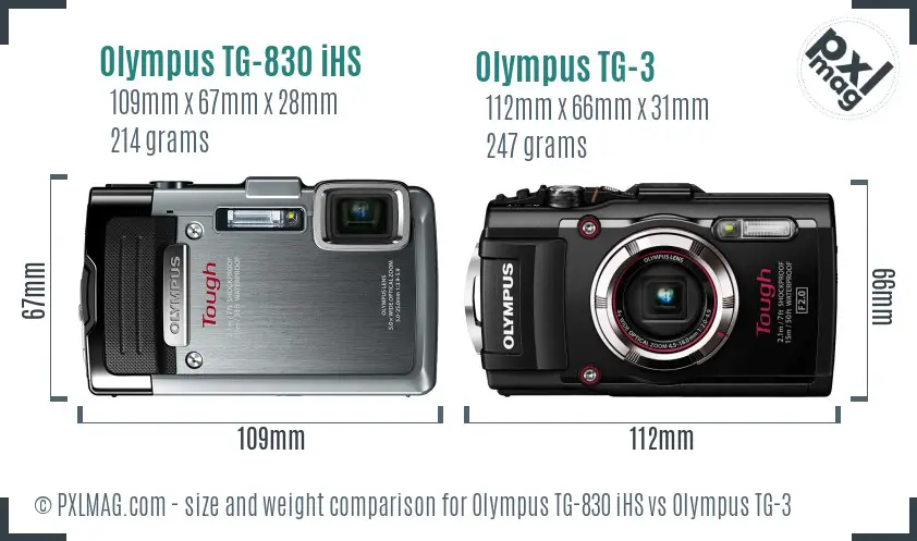 Olympus TG-830 iHS vs Olympus TG-3 size comparison