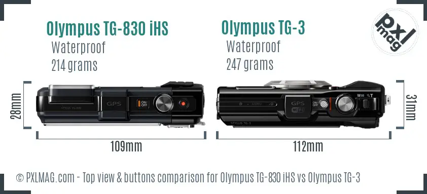 Olympus TG-830 iHS vs Olympus TG-3 top view buttons comparison