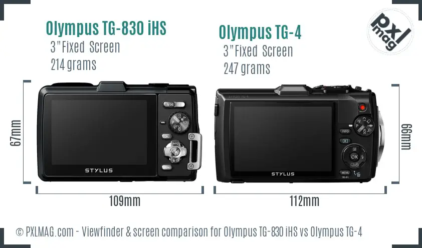 Olympus TG-830 iHS vs Olympus TG-4 Screen and Viewfinder comparison