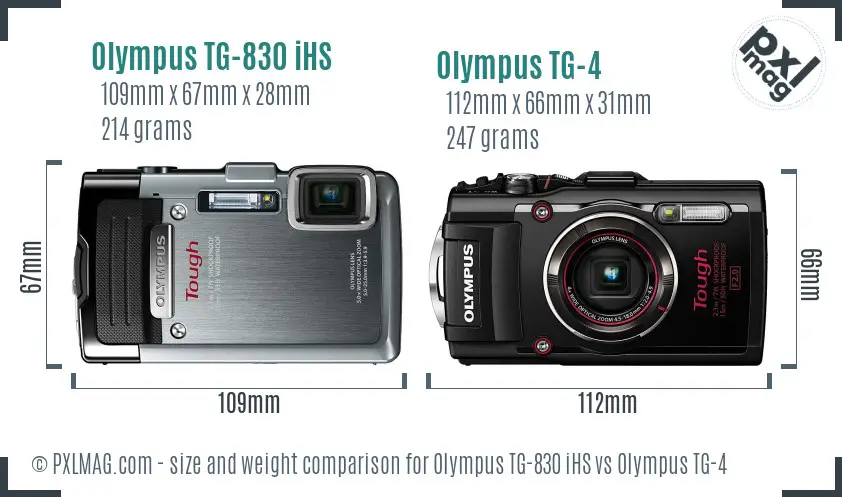 Olympus TG-830 iHS vs Olympus TG-4 size comparison