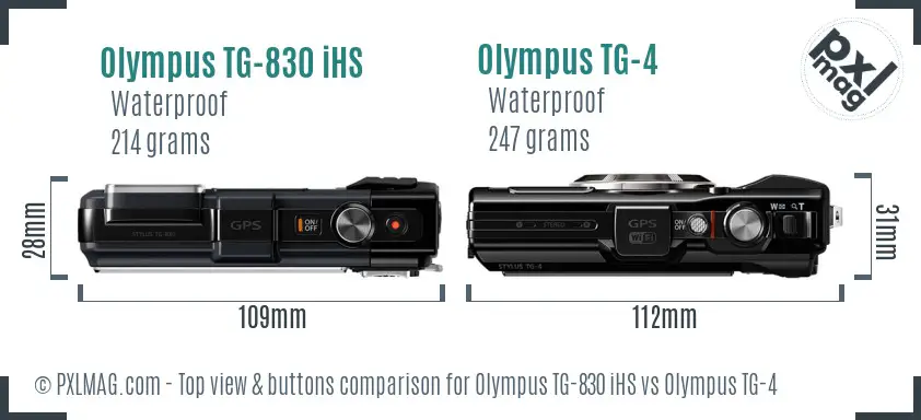 Olympus TG-830 iHS vs Olympus TG-4 top view buttons comparison