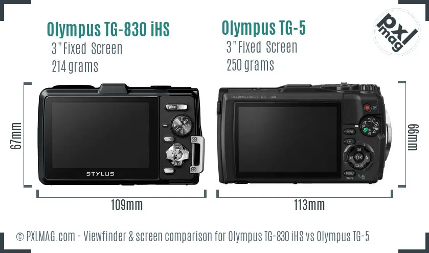 Olympus TG-830 iHS vs Olympus TG-5 Screen and Viewfinder comparison