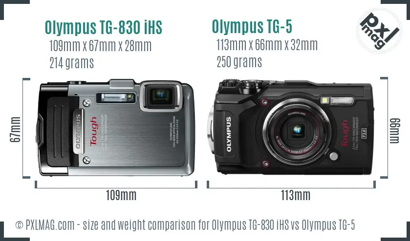 Olympus TG-830 iHS vs Olympus TG-5 size comparison