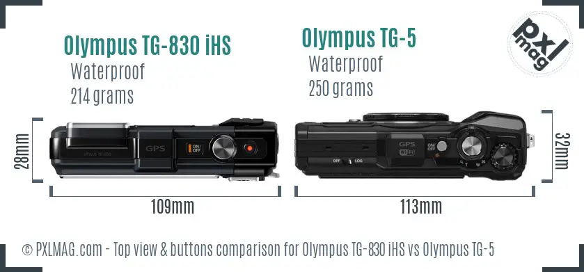 Olympus TG-830 iHS vs Olympus TG-5 top view buttons comparison