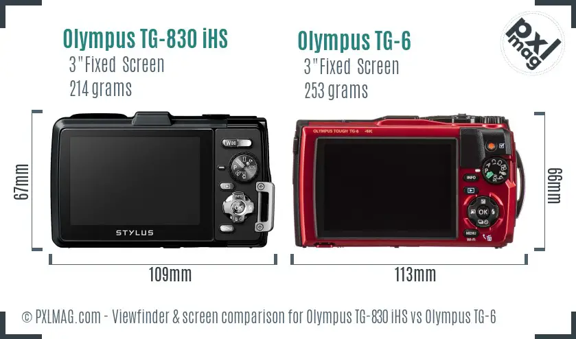 Olympus TG-830 iHS vs Olympus TG-6 Screen and Viewfinder comparison