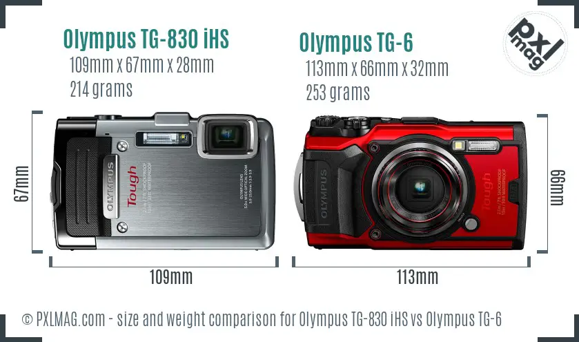 Olympus TG-830 iHS vs Olympus TG-6 size comparison