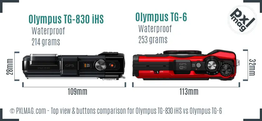 Olympus TG-830 iHS vs Olympus TG-6 top view buttons comparison