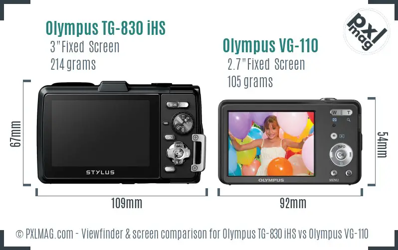 Olympus TG-830 iHS vs Olympus VG-110 Screen and Viewfinder comparison
