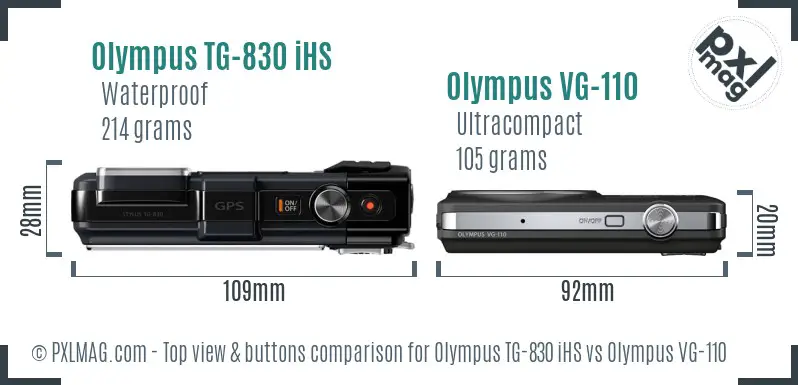Olympus TG-830 iHS vs Olympus VG-110 top view buttons comparison