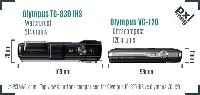 Olympus TG-830 iHS vs Olympus VG-120 top view buttons comparison
