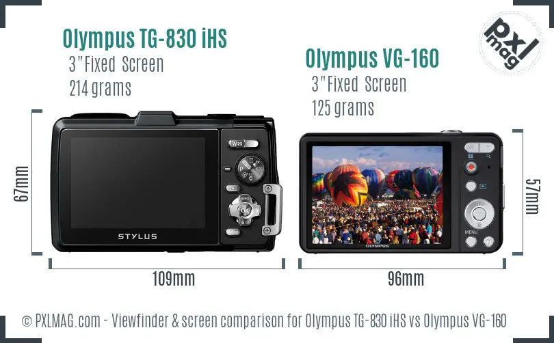 Olympus TG-830 iHS vs Olympus VG-160 Screen and Viewfinder comparison