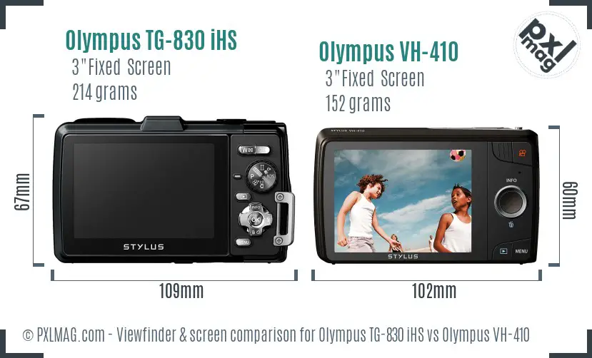 Olympus TG-830 iHS vs Olympus VH-410 Screen and Viewfinder comparison