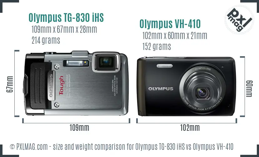 Olympus TG-830 iHS vs Olympus VH-410 size comparison