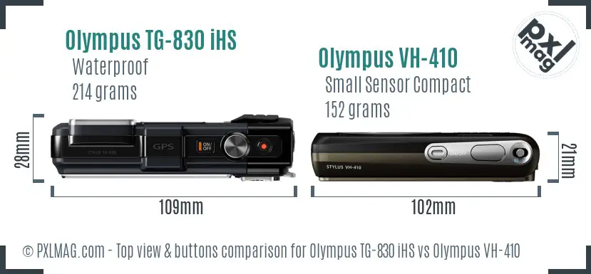 Olympus TG-830 iHS vs Olympus VH-410 top view buttons comparison