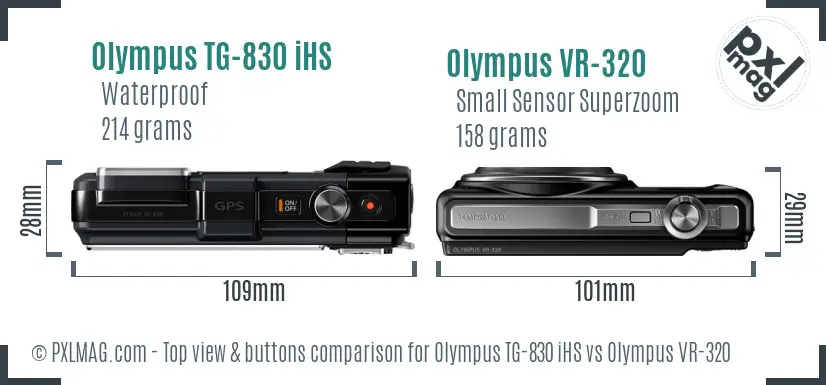 Olympus TG-830 iHS vs Olympus VR-320 top view buttons comparison