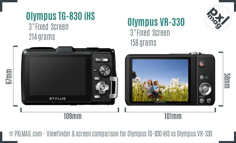Olympus TG-830 iHS vs Olympus VR-330 Screen and Viewfinder comparison