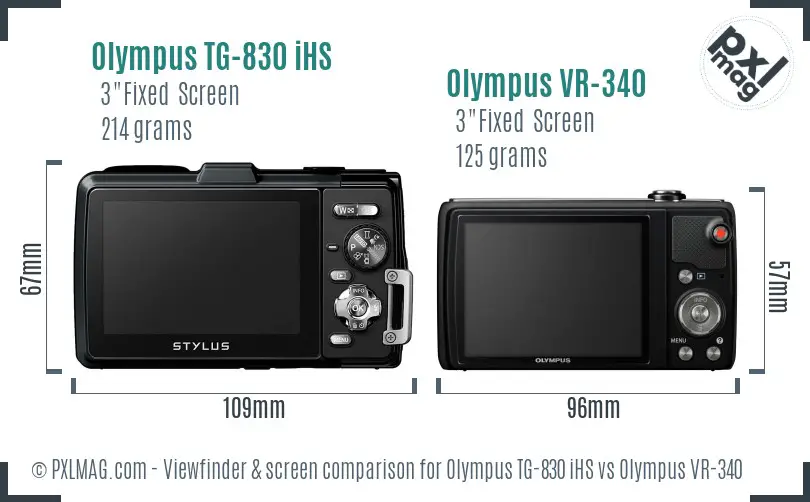Olympus TG-830 iHS vs Olympus VR-340 Screen and Viewfinder comparison