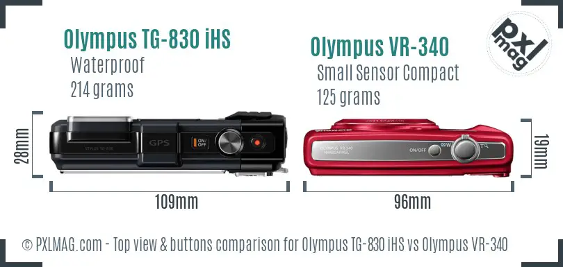 Olympus TG-830 iHS vs Olympus VR-340 top view buttons comparison