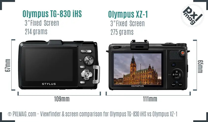 Olympus TG-830 iHS vs Olympus XZ-1 Screen and Viewfinder comparison