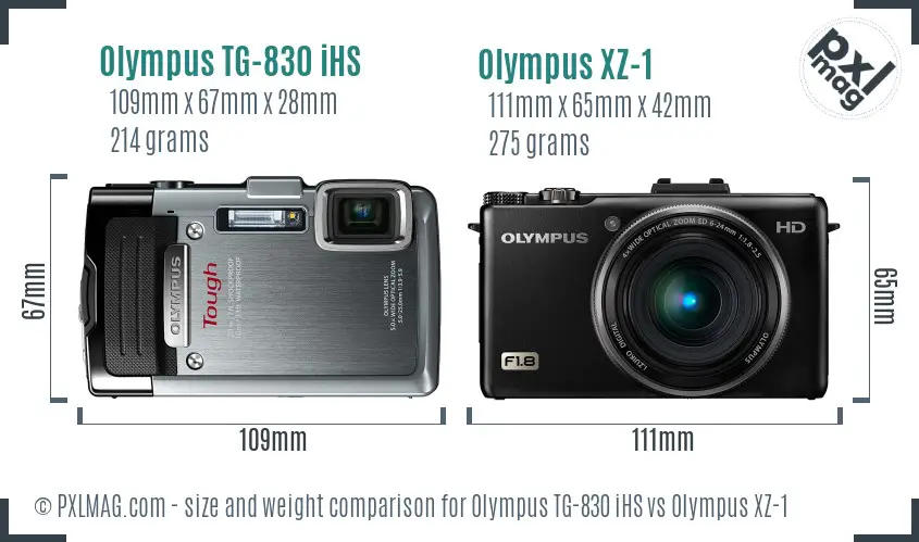 Olympus TG-830 iHS vs Olympus XZ-1 size comparison