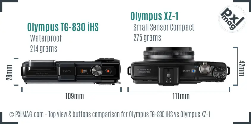 Olympus TG-830 iHS vs Olympus XZ-1 top view buttons comparison