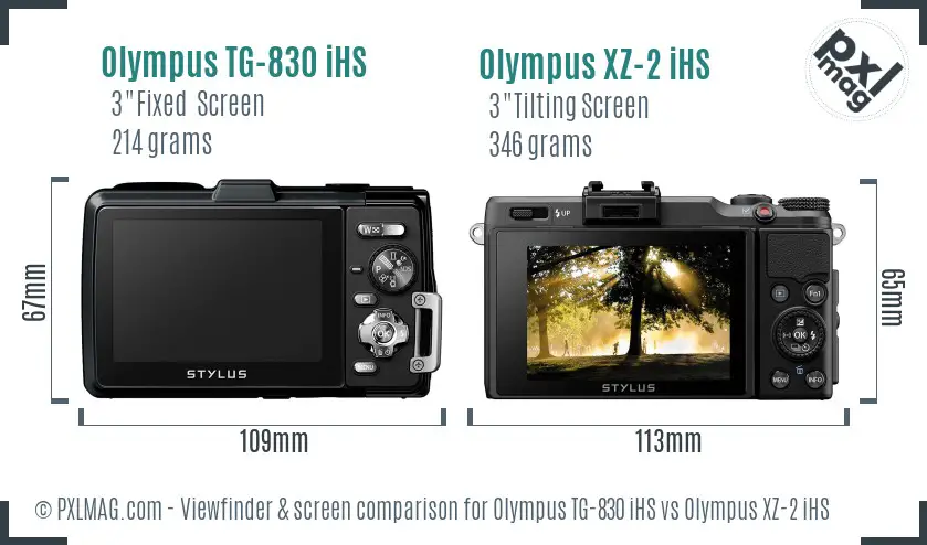 Olympus TG-830 iHS vs Olympus XZ-2 iHS Screen and Viewfinder comparison