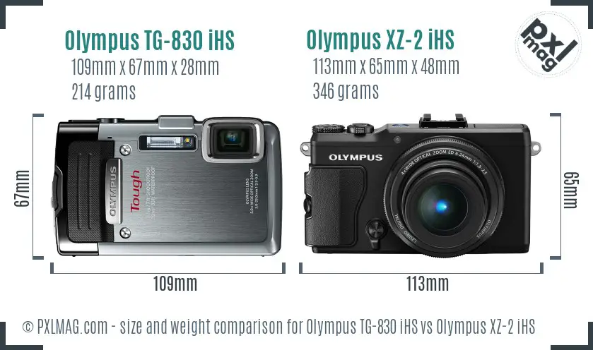 Olympus TG-830 iHS vs Olympus XZ-2 iHS size comparison