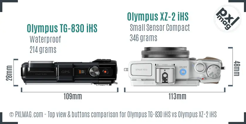 Olympus TG-830 iHS vs Olympus XZ-2 iHS top view buttons comparison