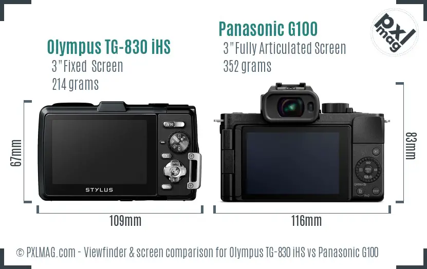 Olympus TG-830 iHS vs Panasonic G100 Screen and Viewfinder comparison