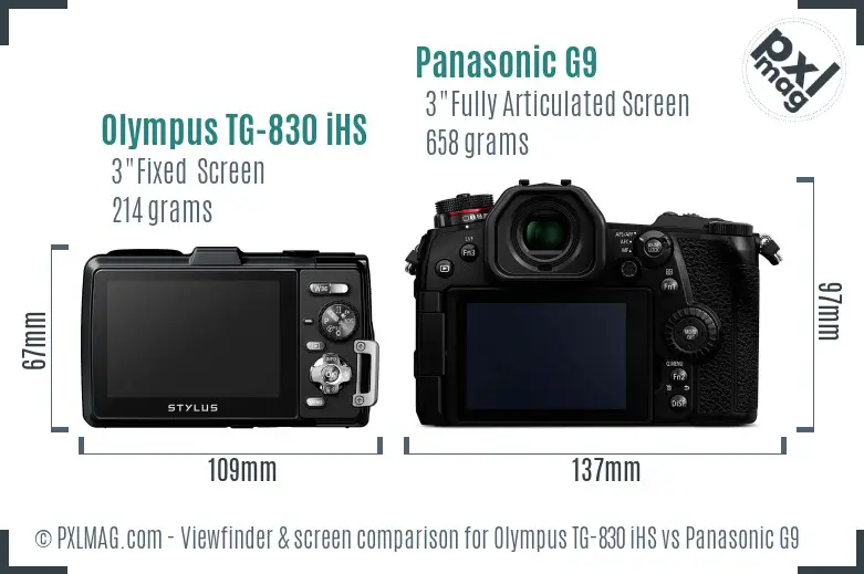 Olympus TG-830 iHS vs Panasonic G9 Screen and Viewfinder comparison
