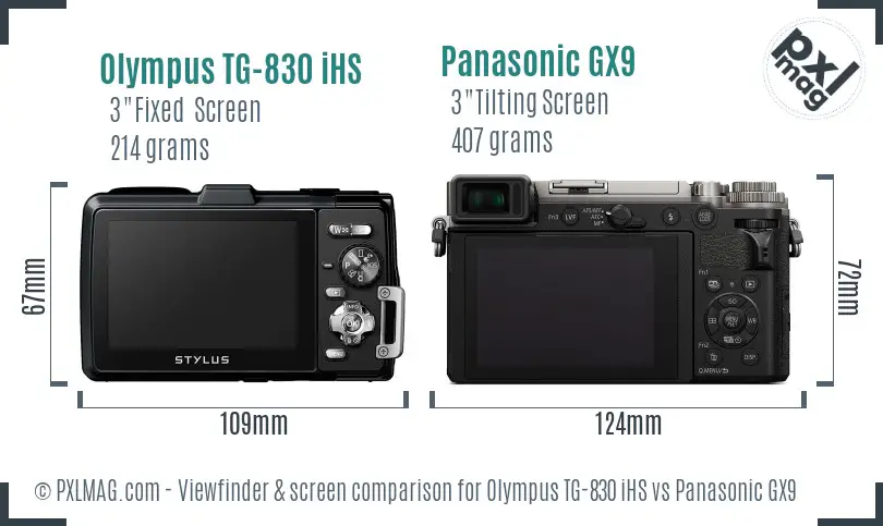 Olympus TG-830 iHS vs Panasonic GX9 Screen and Viewfinder comparison