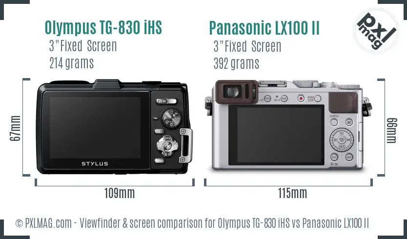 Olympus TG-830 iHS vs Panasonic LX100 II Screen and Viewfinder comparison