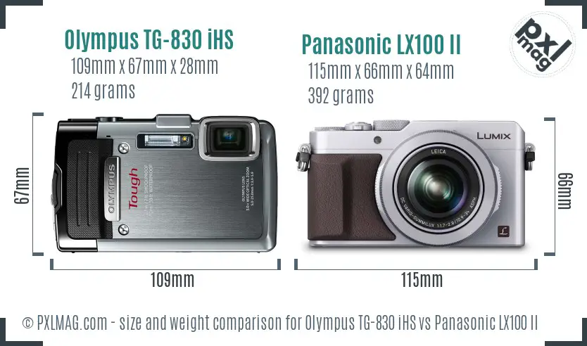 Olympus TG-830 iHS vs Panasonic LX100 II size comparison