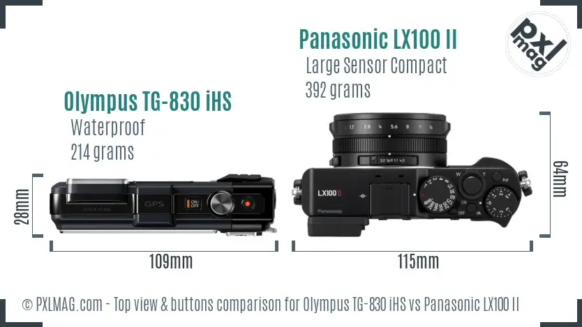 Olympus TG-830 iHS vs Panasonic LX100 II top view buttons comparison