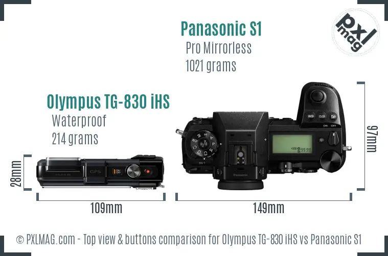 Olympus TG-830 iHS vs Panasonic S1 top view buttons comparison