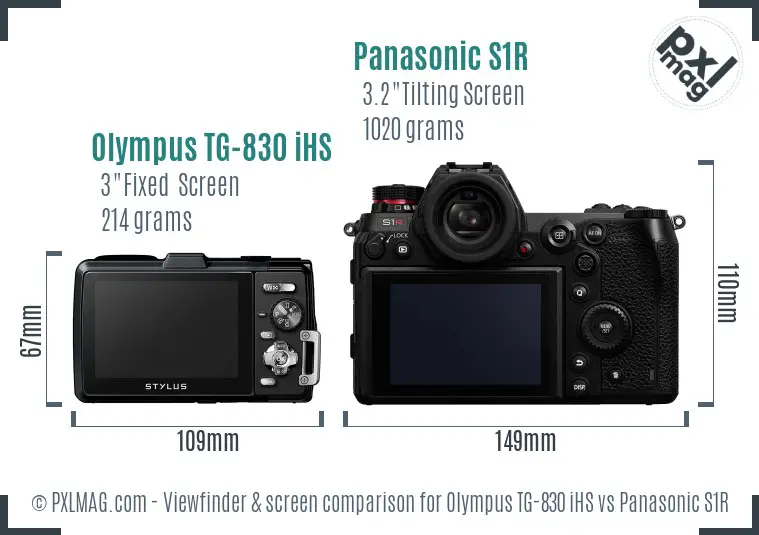 Olympus TG-830 iHS vs Panasonic S1R Screen and Viewfinder comparison