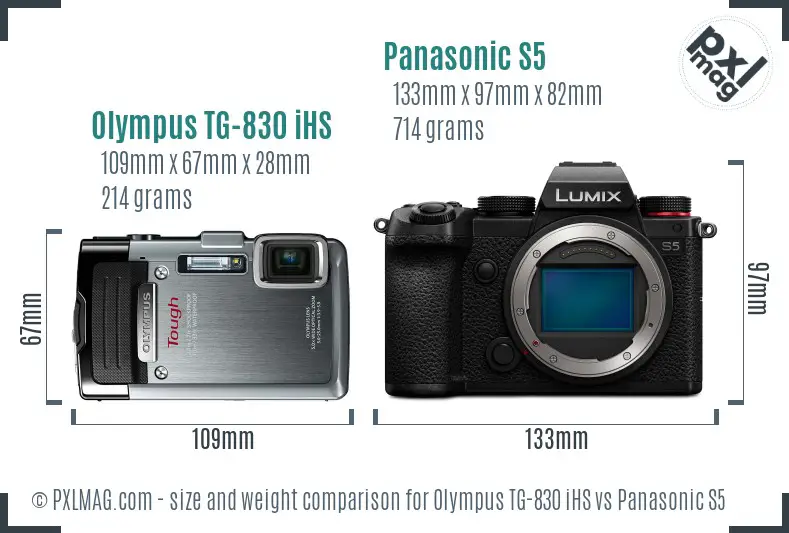 Olympus TG-830 iHS vs Panasonic S5 size comparison