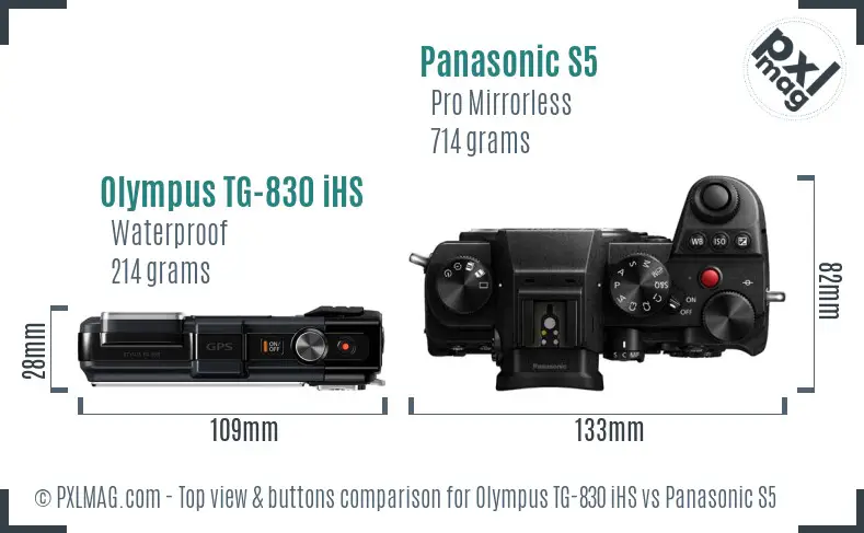 Olympus TG-830 iHS vs Panasonic S5 top view buttons comparison