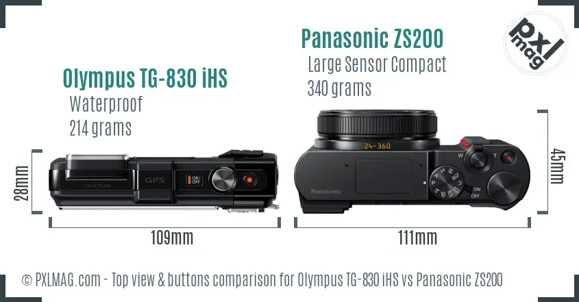 Olympus TG-830 iHS vs Panasonic ZS200 top view buttons comparison