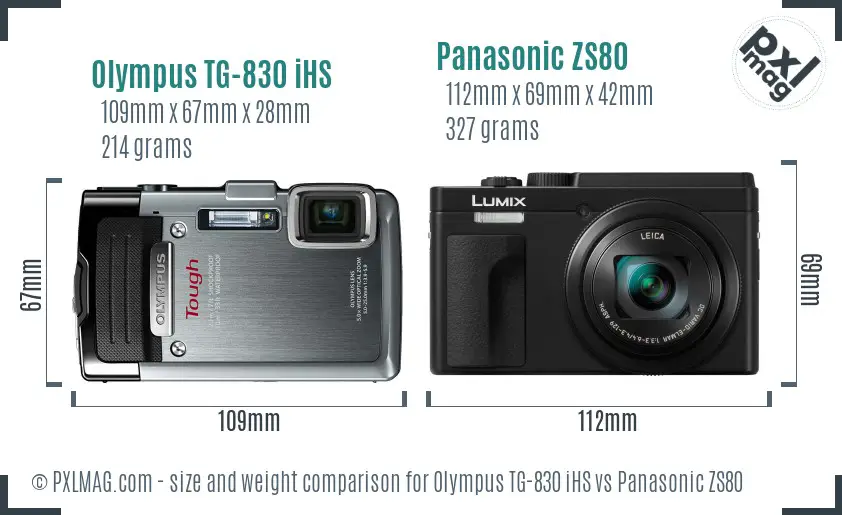 Olympus TG-830 iHS vs Panasonic ZS80 size comparison