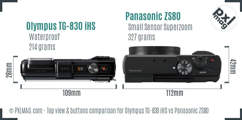 Olympus TG-830 iHS vs Panasonic ZS80 top view buttons comparison