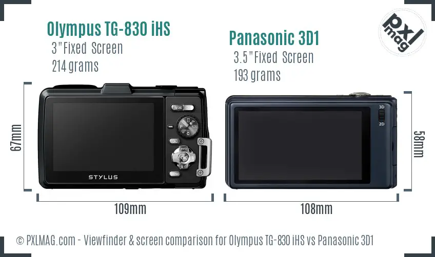 Olympus TG-830 iHS vs Panasonic 3D1 Screen and Viewfinder comparison