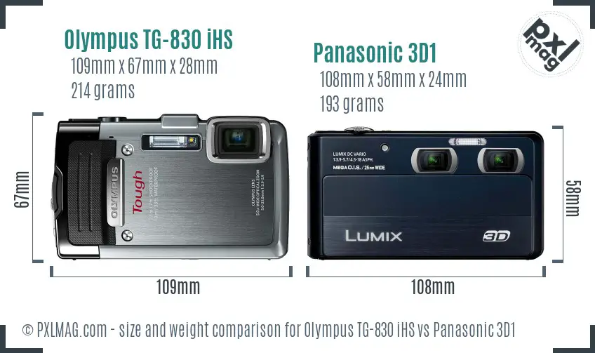 Olympus TG-830 iHS vs Panasonic 3D1 size comparison