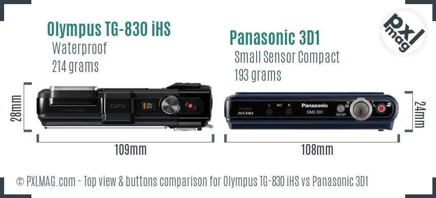 Olympus TG-830 iHS vs Panasonic 3D1 top view buttons comparison